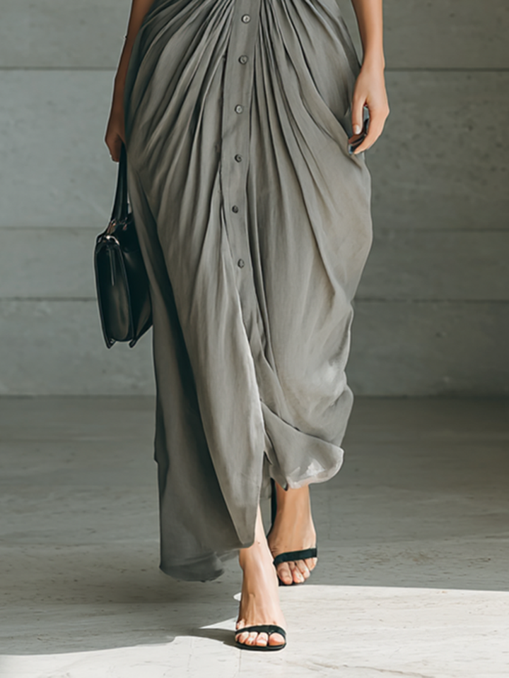 Susana | Robe longue avec col revers et manches longues