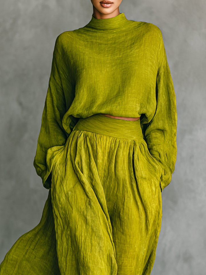 Pilar | Ensemble pour femmes en vert en mélange de coton et de lin