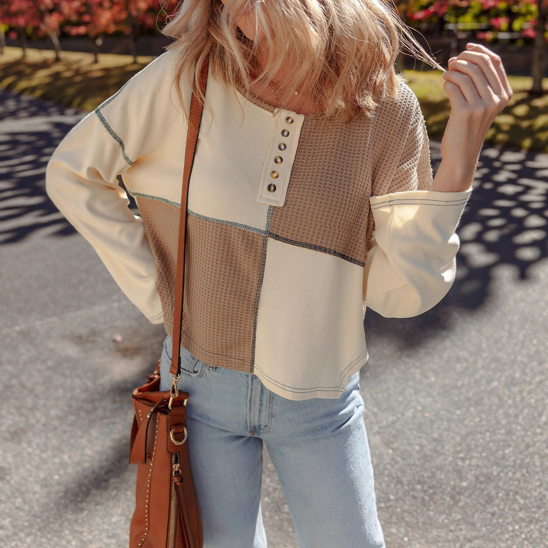 Almée™ Pull patchwork – col rond, confort et style