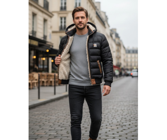AURELISSEWEAR™ | VESTE MATELASSÉE SHERPA NOIRE