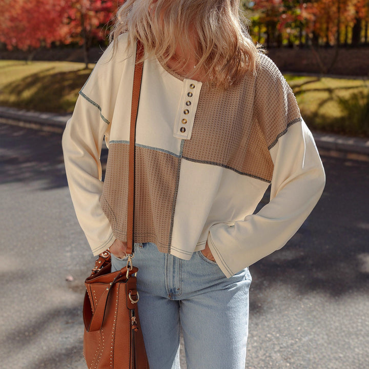 Almée™ Pull patchwork – col rond, confort et style