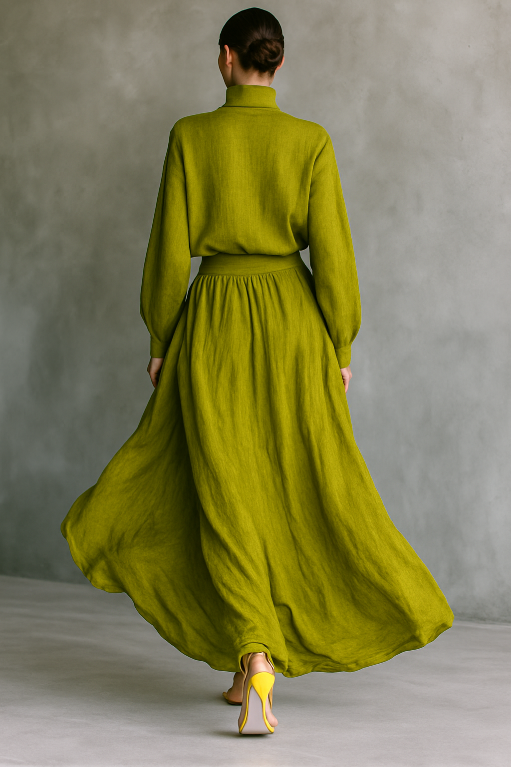 Pilar | Ensemble pour femmes en vert en mélange de coton et de lin