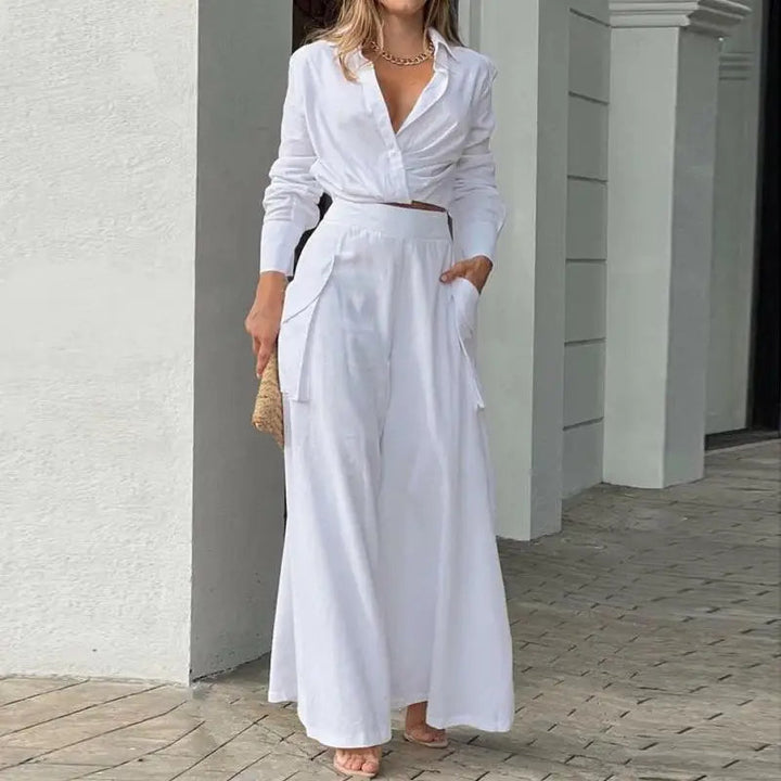 Blanca | Ensemble d'été avec haut noué et pantalon taille haute